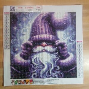 Finished 5D Diamond Art Painting‎ Wall Art Purple Santa, Sealed W/Clear Glue